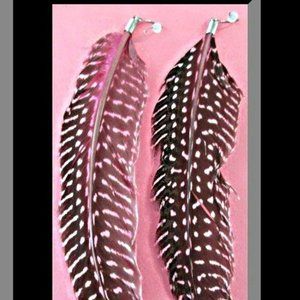 Black & Pink In Color Dangle Feather Earrings Tribal Ethnic Native Bohemian